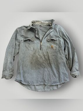 VTG Carhartt Railroad Striped Shirt Trashed workwear Grunge